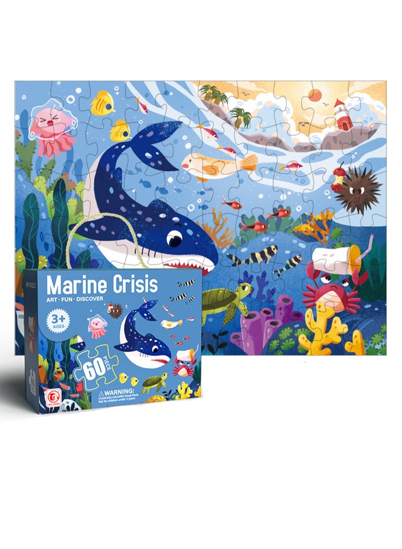 Educational Children's Floor Jigsaw Puzzle Toy, Preschool Learning and Educational Toy, Gift for 3-4 Years Old Boys and Girls (60 Pieces Ocean World) - Image 1